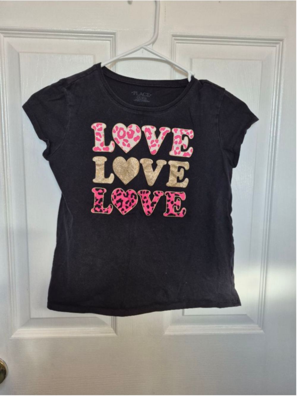 Girls PLACE Black Love Graphic Short Sleeve Tee Size 10 Pink Gold